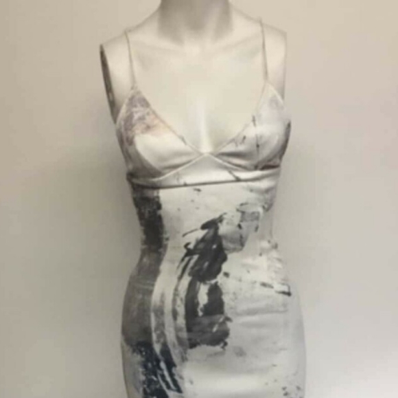 MAURIE & EVE Untold Silver Print Stretch Slip Formal Evening Midi Dress - Picture 8 of 10